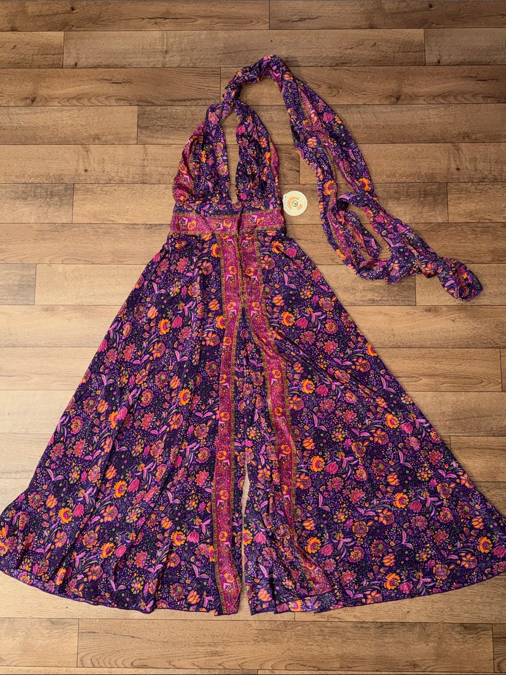 Gardenbelle Shop Size XS Hippie Bohemian Floral Wide Leg Multi Jumpsuit NWT Rare